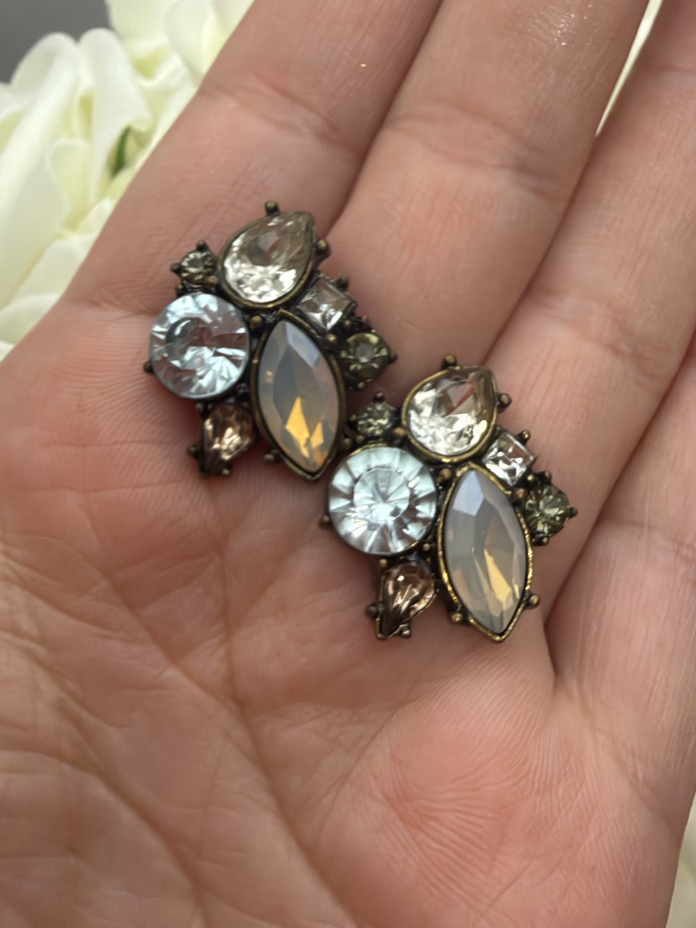 Crystal Cluster Drop Earrings in Champagne and Clear - Women Jewelry